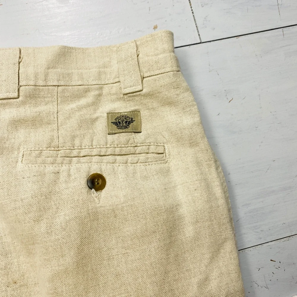 Dockers Pleated Linen Blend Pants Mens 34x29 Beige Khaki Cuffed Straight Pant
